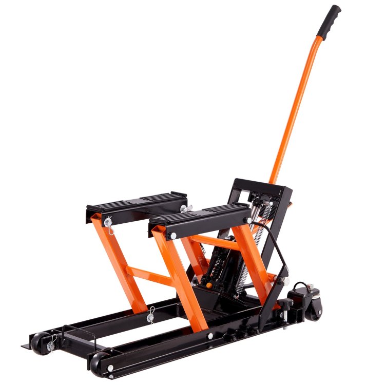 Steel Hydraulic Motorcycle Jack Stand, 1500 Lbs Atv Scissor Lift Jack, 4.7" 15" Scissor Lift Jack Stand With 4 Wheels, Hydraulic Foot Operated Hoist Stand For Motorcycle Atv Utv Powersports