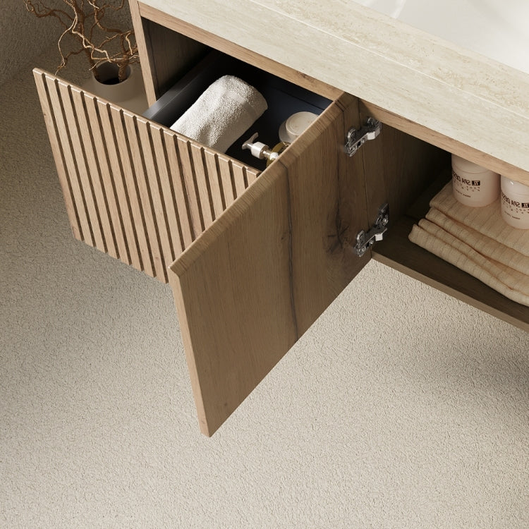 48" Muri White Oak Woodgrain Plywood Cabinet With Double Doors And One Drawer, No Basin And Top, No Faucet And Sink Cover