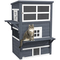 Pawhut 3 Story Cat House Feral Cat Shelter, Outdoor Kitten Condo With Raised Floor, Asphalt Roof, Escape Doors, Jumping Platforms, Dark Gray