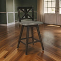 Farmhouse Swivel Counter Height Chair With X Shaped Back, Set Of 2, Antique Gray, Black