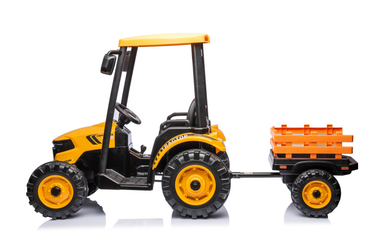 24V Kids Ride On Tractors With Parent Remote Control, Pedal Tractors With Working Loader And Backhoe Digger, Kids' Ride On Car Toys 24V Battery Powered Electric Vehicles With Trailer, Digger Yellow