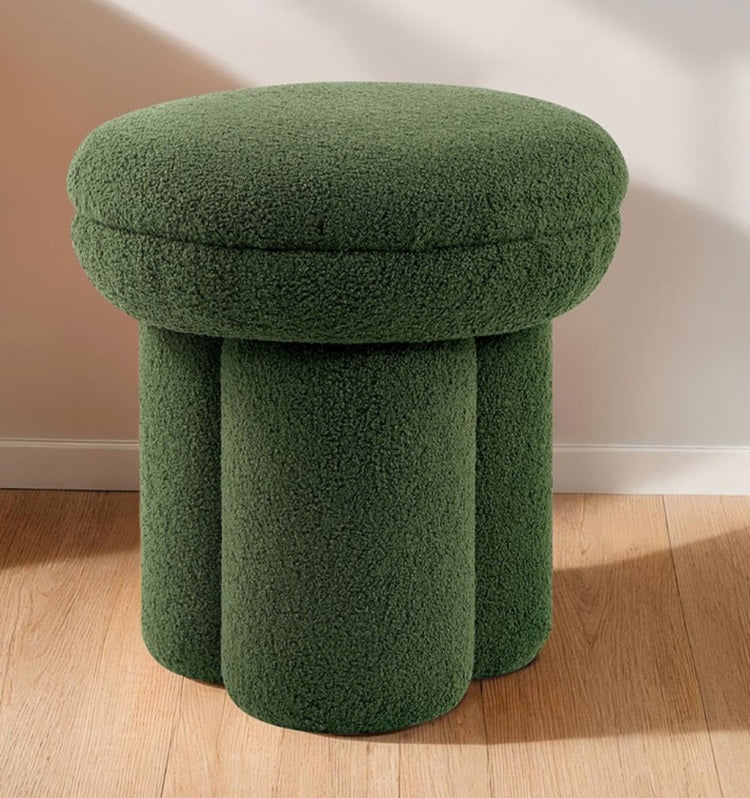 Round Top Accent Chair Pedestal Base Mushroom Design Stool Contemporary Green Finish Primary Living Room