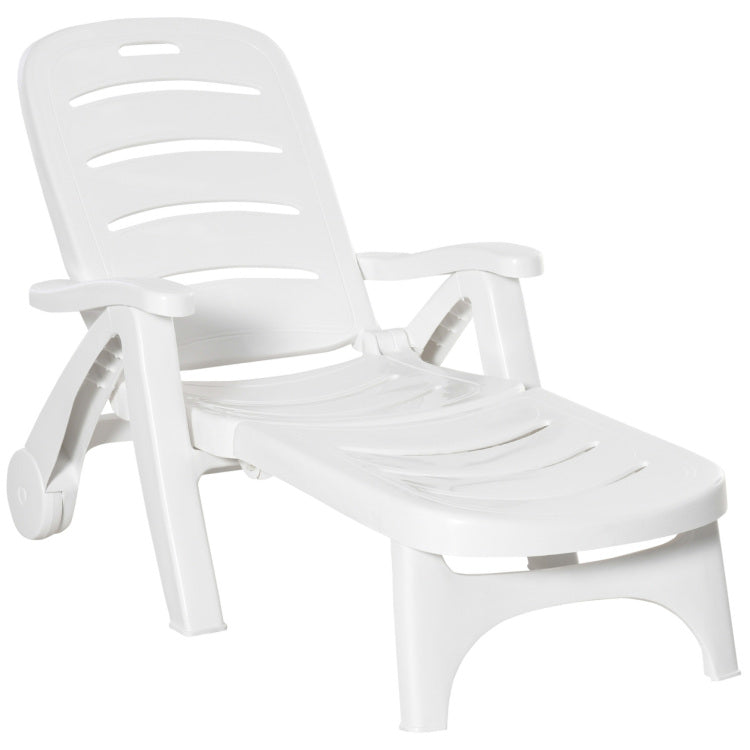 Outsunny Outdoor Chaise Lounge, 5 Level Adjustable Backrest Lounge Chair With Wheels, Folding Tanning Chair For Pool, Beach, Patio, Garden, White