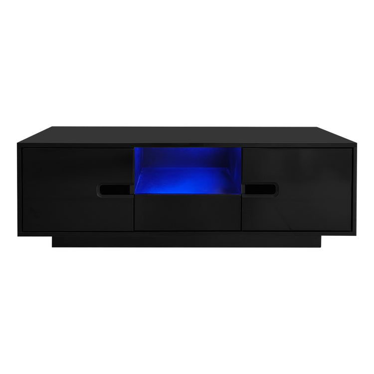 Modern High Glossy Rectangle Coffee Table, Stylish Center Table With Storage Space, Accent Furniture With 16 Color Led Lights For Living Room