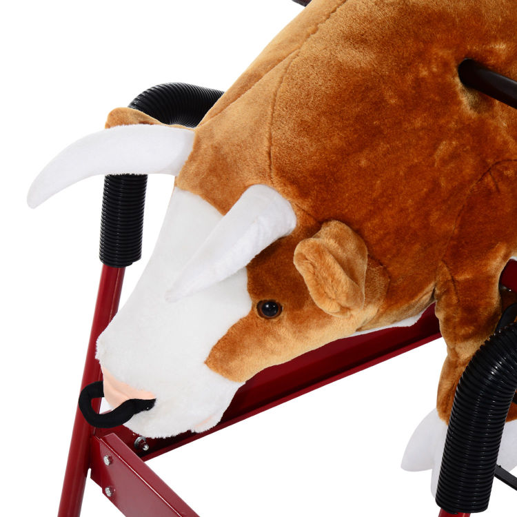 Qaba Kids Spring Rocking Horse Rodeo Bull Style With Realistic Sounds For Children Over 3 Years Old