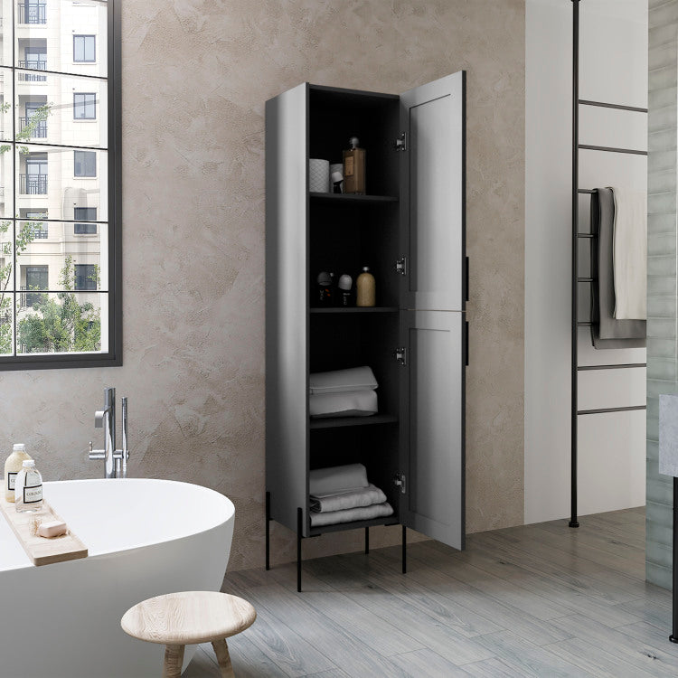 Linen Cabinet 70.8" H, With 1 Door And 4 Shelves, Matt Gray