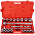 21Pcs 3 4" Drive Socket Set 6 Points,Sae Size,Red Blow Case