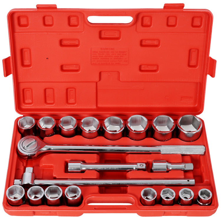 21Pcs 3 4" Drive Socket Set 6 Points,Sae Size,Red Blow Case