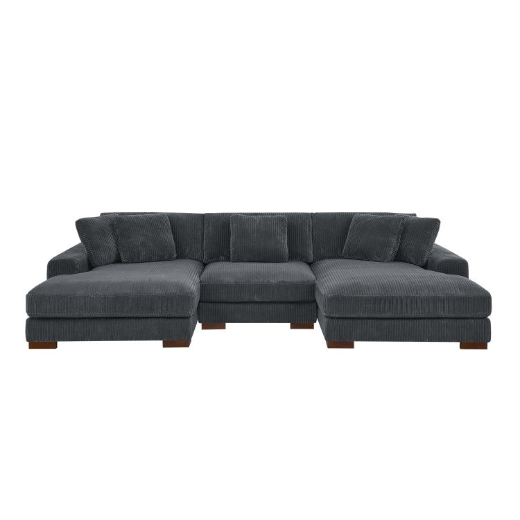 Large Seating Corduroy Upholstered Double Chaise Sectional