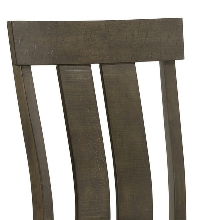 Omal Set Of 2 Dining Chairs, Brown Wood Slatted Back, Gray Fabric Seat