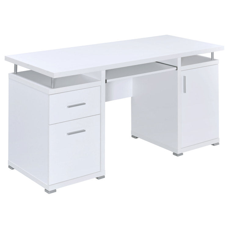 Rochelle White Computer Desk With 2 Drawers And Cabinet