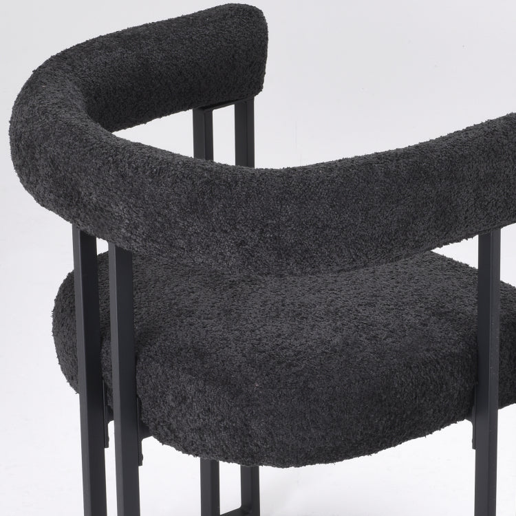 Set Of 2 Upholstered Dining Arm Chairs, Boucl Fabric Accent Chairs With Metal Frame, Modern Armchairs With Cushioned Seat & Back, Stain Resistant, Living Room & Dining Room