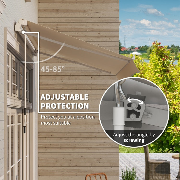 Outsunny 10' X 8' Retractable Awning, Patio Awnings, Sunshade Shelter W Manual Crank Handle, Uv & Water Resistant Fabric And Aluminum Frame For Deck, Balcony, Yard, Beige