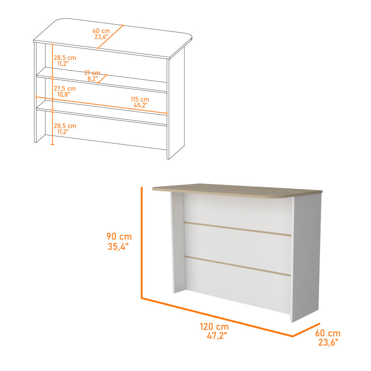 Crete Kitchen Island, Kitchen Bar With 3 Tier Shelves