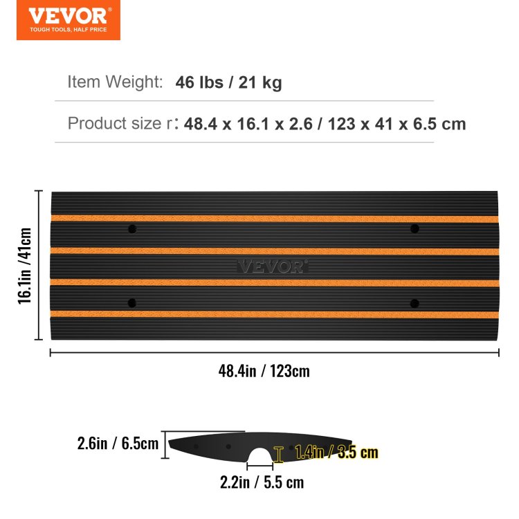 Rubber Curb Ramp For Driveway 2 Pack, 15T Heavy Duty Sidewalk Curb Ramp, 2.6" Rise Height Cable Cover Curbside Bridge Ramp For Garage For Low Cars, Wheelchairs