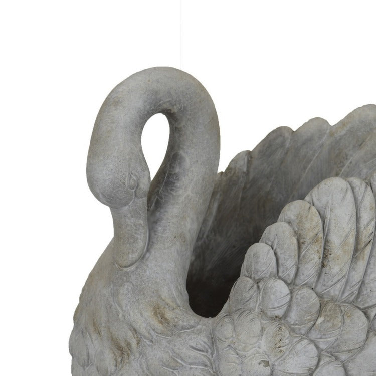 Jina Planter With Swan Sculpted Details, Gray Terracotta 10 Inch