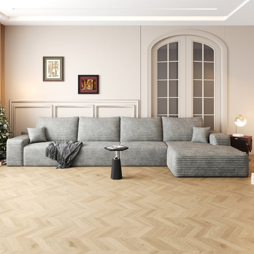 135" Cloud Sectional Couch With L Shape Chaise,Modern Modular Sofa With Deep Seat, Upholstered Couches For Living Room Bedroom,No Assembly Required,Grey Plush Corduroy Fabric