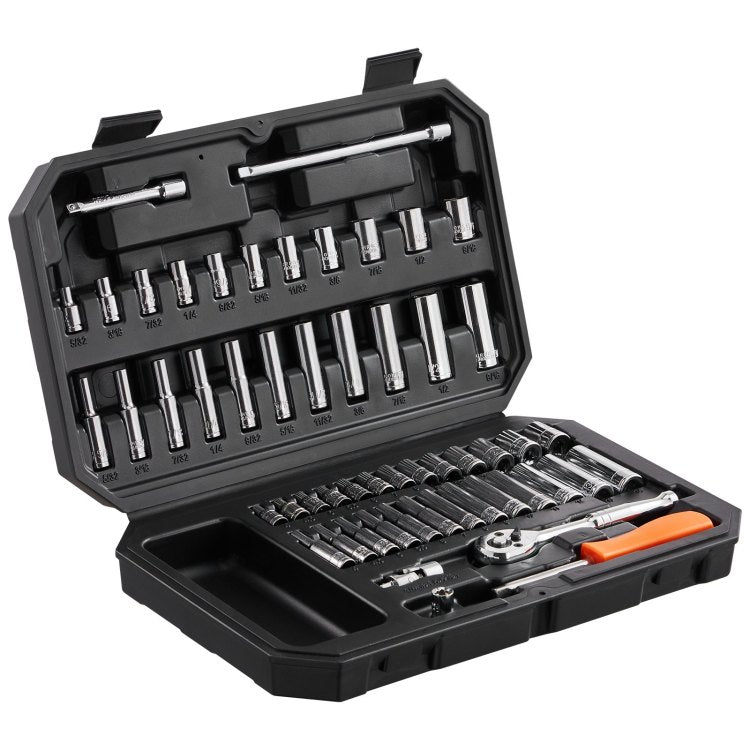 Socket Set, 1 4 Inch Drive Socket And Ratchet Set, 6 Point Socket Opening, 54 Pieces Tool Set Sae And Metric, Deep And Standard Sockets, 5 32 9 16 In, 4 14 Mm, With Accessories, Storage Case