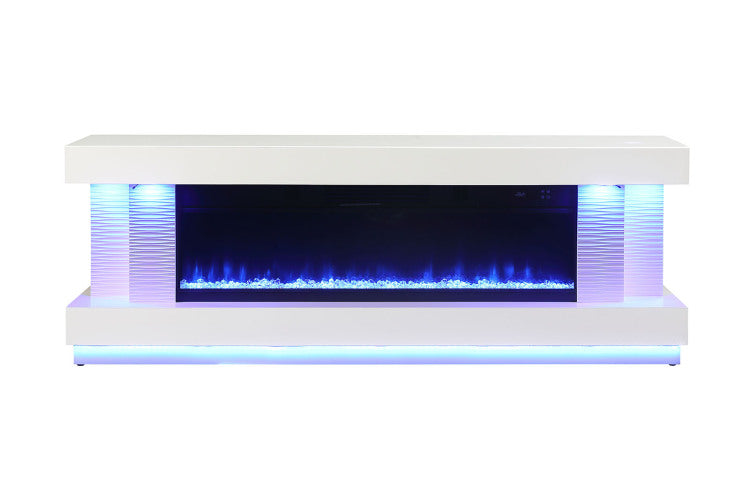 Contemporary Style Tv Stand Electric Fire Place W Heater Included Fahrenheit & Celsius Display White Finish Primary Living Room