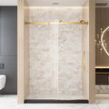 Frameless Single Sliding Shower Door 56 60 "W X 76" H, 1 4 " 6 Mm Clear Tempered Glass, Explosion Proof Film, Stainless Steel Handle Square Tube Track ,Brushed Gold