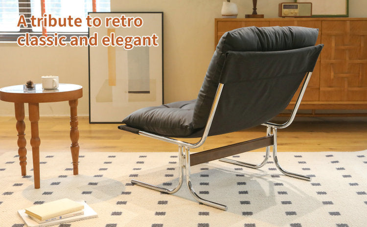 Leather Armchair, Modern Accent Chair High Back, Living Room Chairs With Metal Legs And Soft Padded, Sofa Chairs For Home Office,Bedroom,Dining Room Black 1Pc