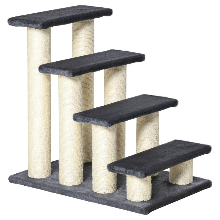 Pawhut Cat Tree With 4 Steps For High Beds Couch, Cute Stair Shaped Cat Tree For Indoor Cats Or Dogs W Sisal Scratching Post, Climbing, Playing, Gray