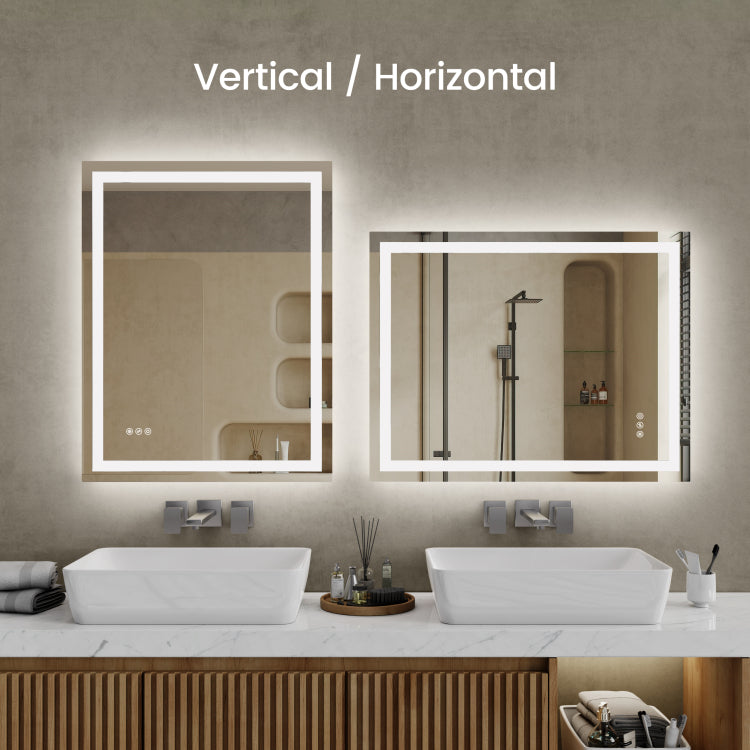 20"*28"Led Bathroom Mirror,Front Lit And Back Lit, Stepless Dimmable, 3 Colors Cri90 , Brightness Memory, Shatter Proof,Anti Fog Led Vanity Mirror, Ip44 Waterproof