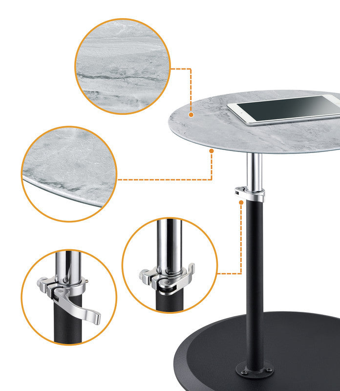 Orfeo 15.5"W End Table With Height Adjustable Gray Marble Textured Top