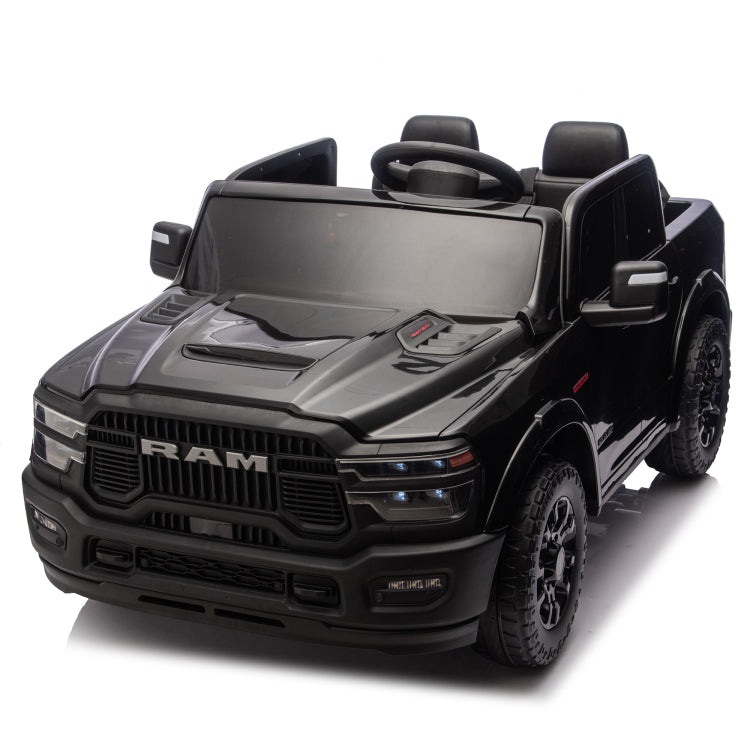 24V 160W Officially Licensed Dodge Ram 2500 Design 2 Seater Kids Ride On Truck,W Remote Control,W 2Wd&4 Wheel Suspension,Storage Space&High Door Design,Built In Music&Bluetooth,Usb Mp3 Port For 3 6