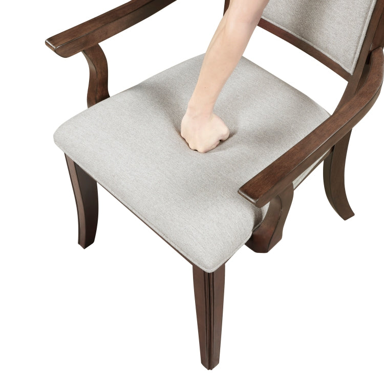 Traditional Dining Armchairs Set Of 2Pc, Cherry Finish Wooden Beige Upholstered Seat Formal Chairs Dinng Room Furniture