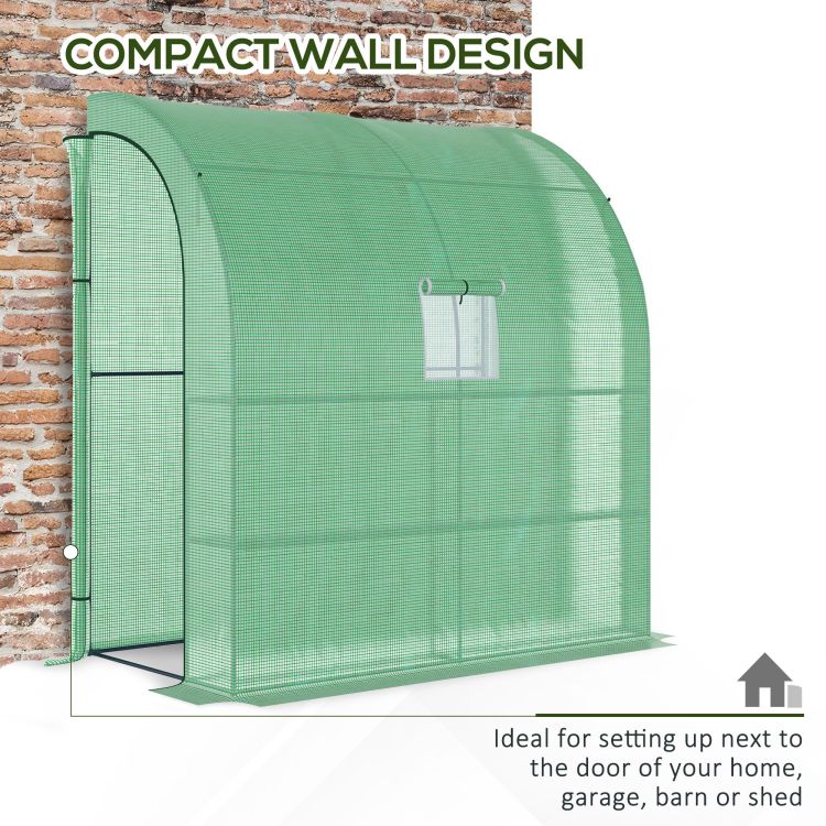 Outsunny 7' X 3' X 7' Lean To Greenhouse, Walk In Green House, Plant Nursery With 2 Roll Up Doors And Windows, Pe Cover And 3 Wire Shelves, Green