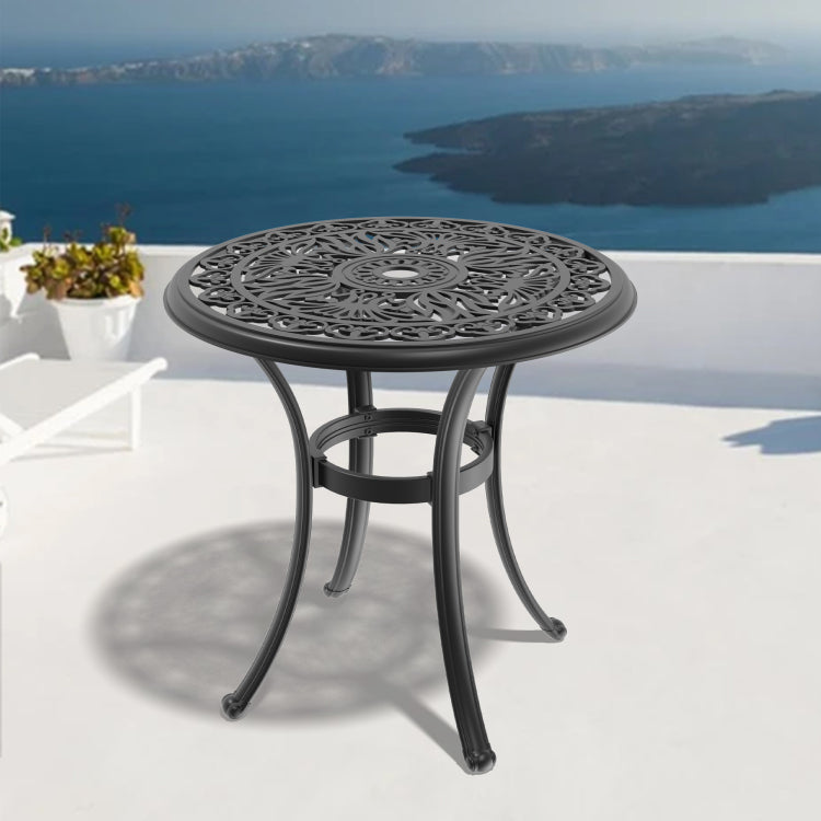 26.77 Inch Cast Aluminum Patio Dining Table With Black Frame And Umbrella Hole