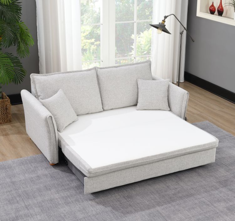 Oren Gray Chenille Sleeper Sectional Sofa W Storage & 2 Toss Pillows