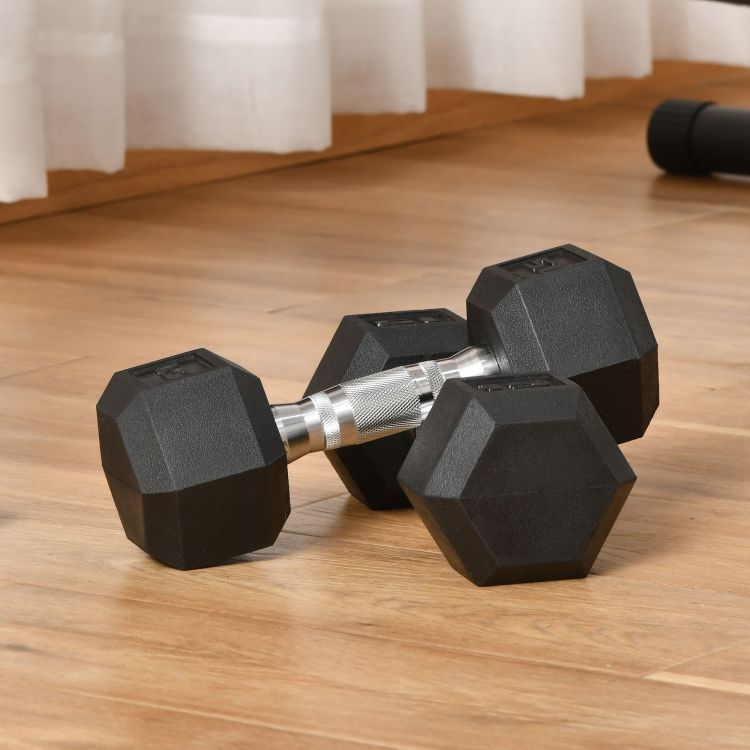 Soozier 2 X 15Lbs Hex Dumbbell Set Of 2, Rubber Weights Exercise Fitness Dumbbell With Non Slip Handles, Anti Roll, For Women Or Men Home Gym Workout
