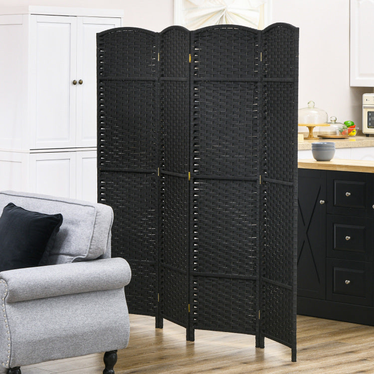 Homcom Room Divider, 4 Panel Folding Privacy Screen, 5.6' Tall Freestanding Partition For Home Office, Bedroom, Black