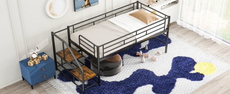 Mid Loft Bed With Storage Stairs, Twin, Black