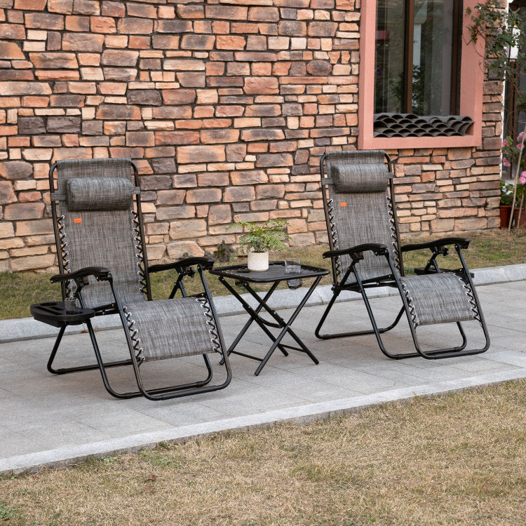 Outsunny Zero Gravity Chair Set With Side Table, Folding Reclining Chair With Cupholders & Pillows, Adjustable Lounge Chair For Pool, Backyard, Lawn, Beach, Gray