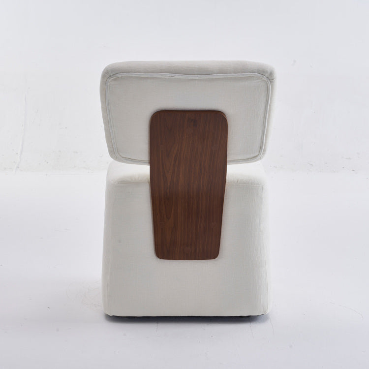 Linen Upholstered Armless Dining Chair With Casters,Ivory