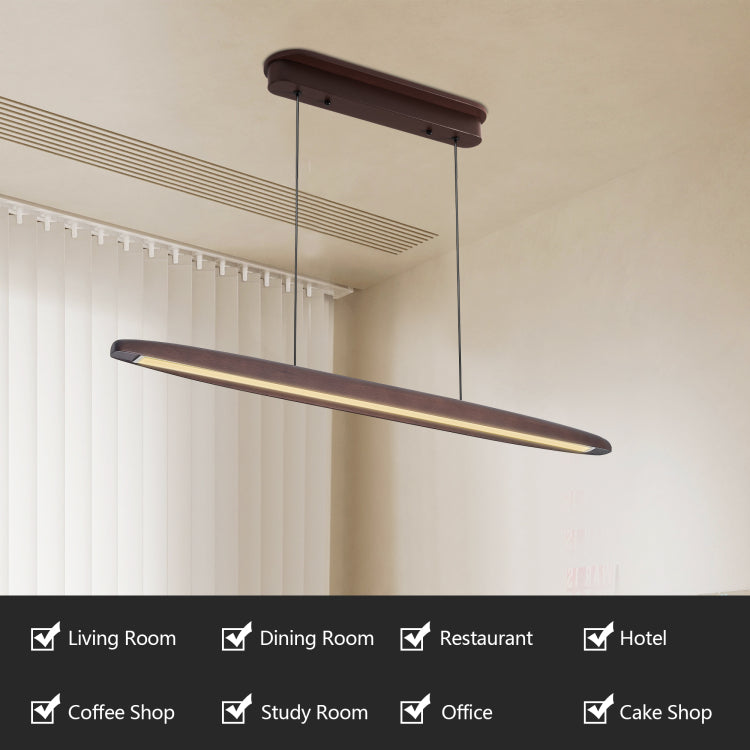 39 Inch Streamline Wooden Led Pendant Light With Remote Control, Adjustable Hanging Light For Dining Room, Kitchen, Living Room Contemporary Walnut Wood Finish