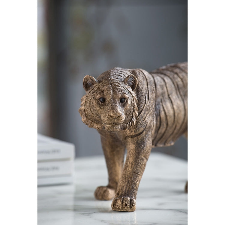 11.5X3.5X5.5" Tiger Statue Decor, Gleaming Coppery Finish