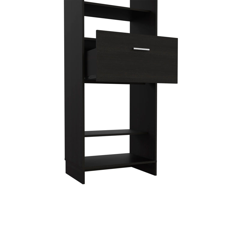 Hybrid Closet System, Five Open Shelves, One Drawer, Metal Rod