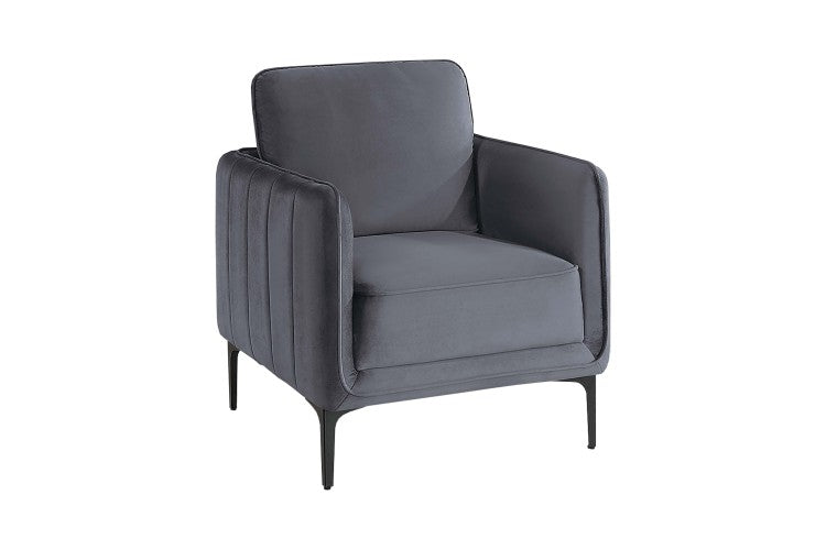 Beautiful Elegant 1Pc Accent Chair Gray Velvet Fabric Upholstered Plush Metal Legs Living Room Chair