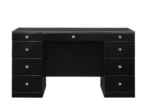1Pc Glam Makeup Vanity Table Glass Top 9 Drawers Knobs Black Wooden Bedroom Furniture