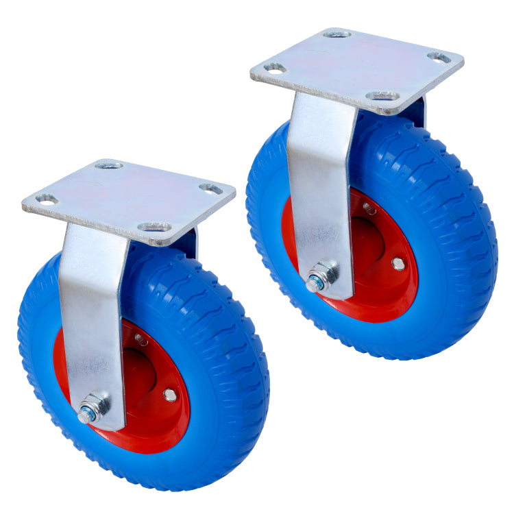 4Pcs 8In Caster Flat Free 2Pcs Swivel 2Pcs Rigid , Caster Wheel, Swivel Plate, Steel Hub With Ball Bearings, 5 8 Inch Bore Centered Axle Blue