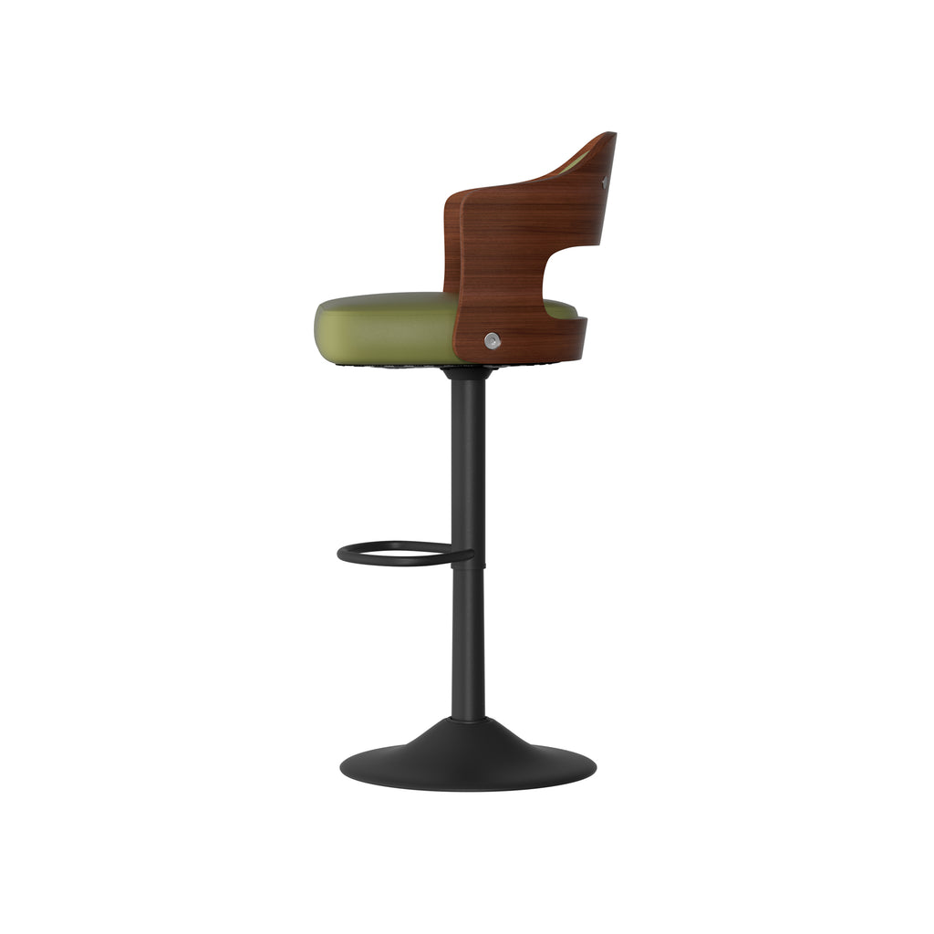 Swivel Bar Stools Set Of 2 Seat Adjustable Height 24.5 33.5In, Wooden Barstools Pu Leather Upholstered Bar Chairs With Back & Footrest For Bar Kitchen Dining Room Green