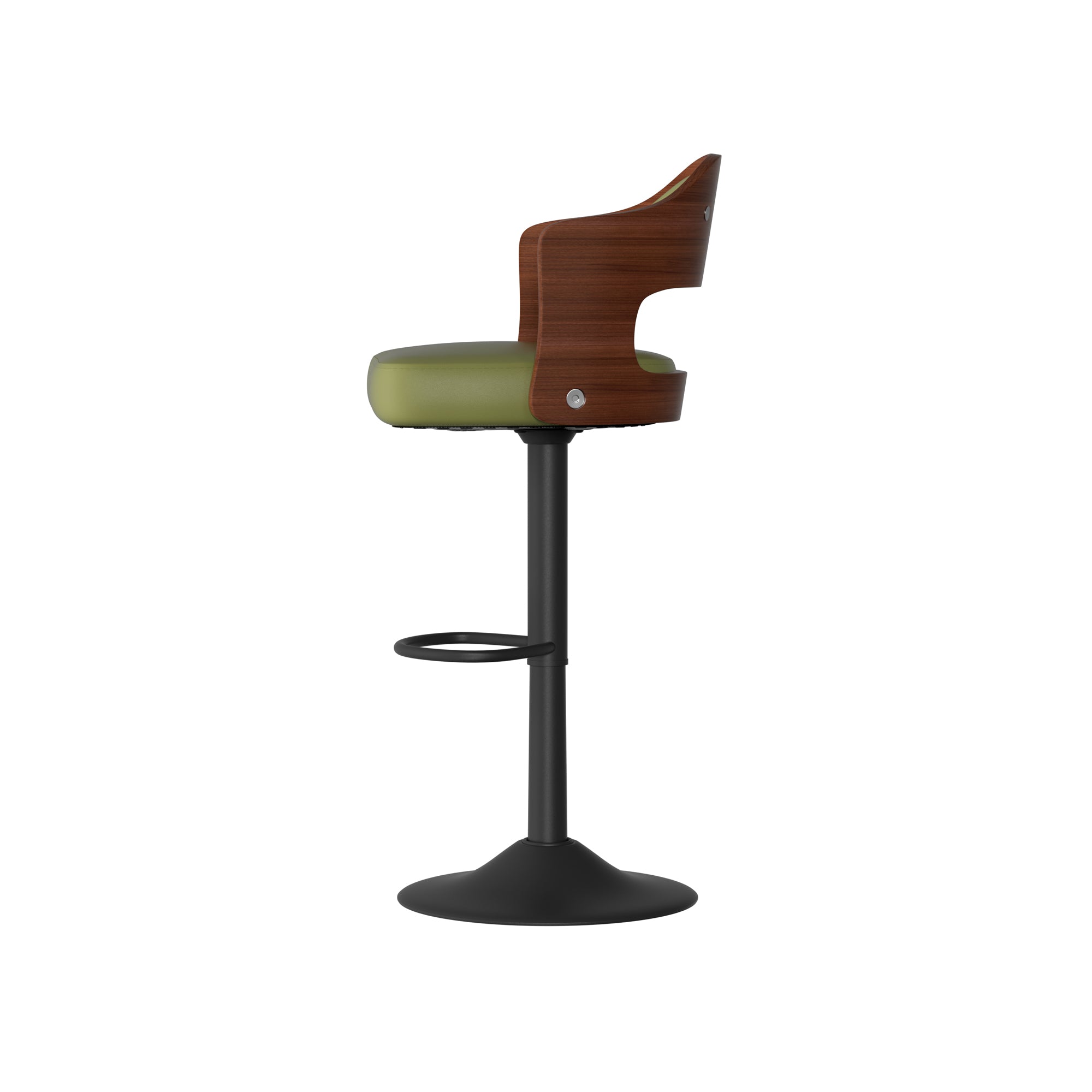 Swivel Bar Stools Set Of 2 Seat Adjustable Height 24.5 33.5In, Wooden Barstools Pu Leather Upholstered Bar Chairs With Back & Footrest For Bar Kitchen Dining Room Green