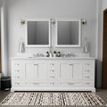 White Double Bath Vanity 84 In. W X 22 In. D, White Quartz Top, And Faucet Set