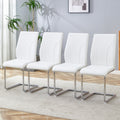 Set Of 4 Dining Chairs, White Dining Chair Set, Pu Material High Backrest Seats And Sturdy Leg Chairs, Suitable For Restaurants, Kitchens, Living Rooms