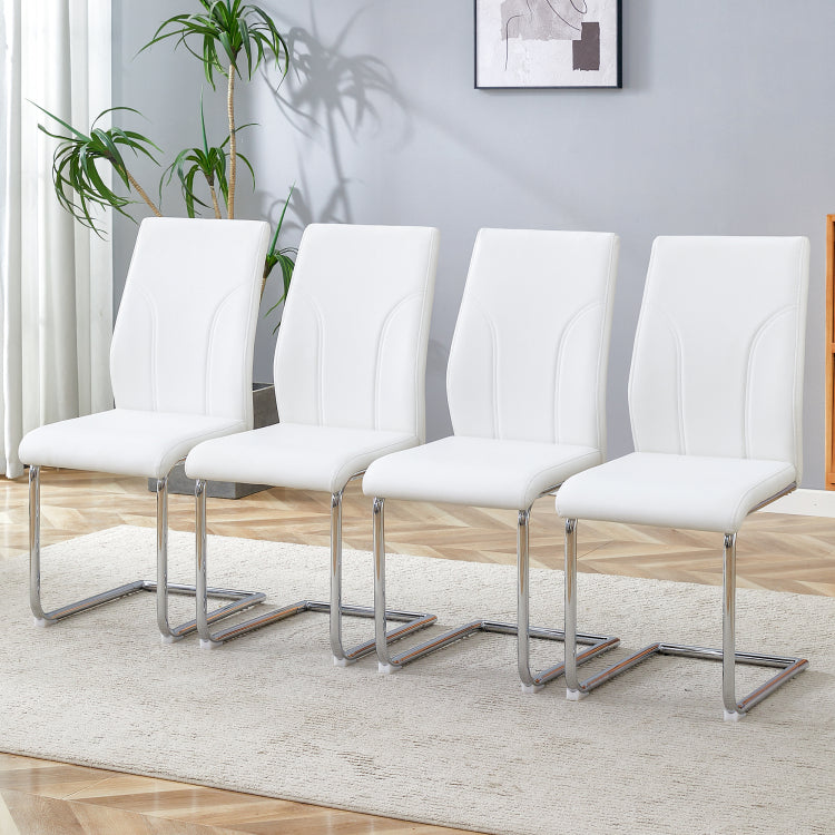 Set Of 4 Dining Chairs, White Dining Chair Set, Pu Material High Backrest Seats And Sturdy Leg Chairs, Suitable For Restaurants, Kitchens, Living Rooms