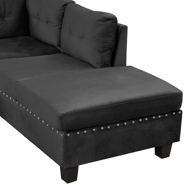 105" Modern Sectional Sofa With Storage Ottoman, L Shape Couch With 2 Pillows And Cup Holders,Sectional Sofa With Reversible Chaise For Living Room, Black